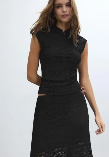 Футболка в стиле ципао с кружевом