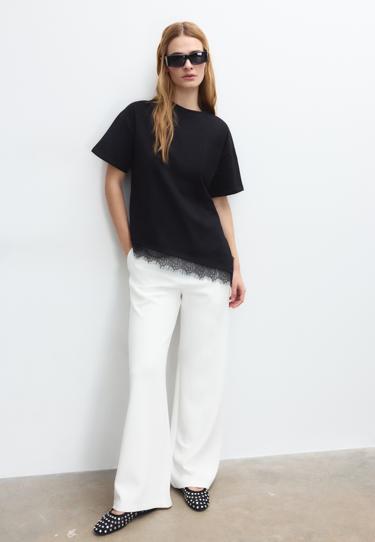 Футболка с короткими рукавами и кружевной отделкой по низу- Заказать в России