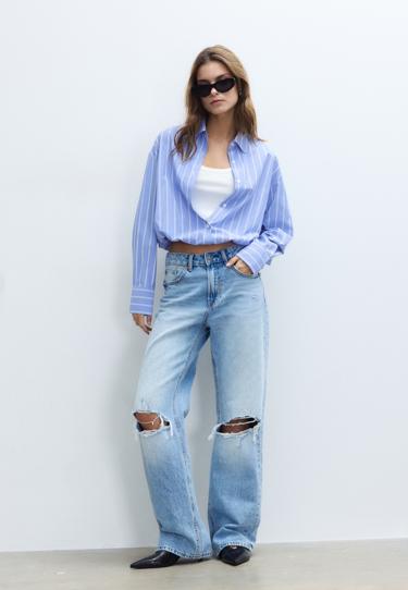 Stradivarius Рубашка-рубашка из двух материалов GLOBO