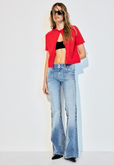 Джинсы с низкой посадкой и простроченными карманами- Заказать в России