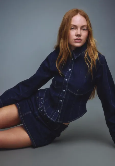 Джинсовая юбка-шорты с поясом