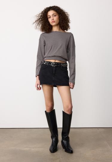 Stradivarius Лонгслив в полоску с вырезом-лодочкой и поясом