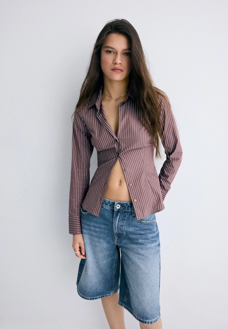 Stradivarius Приталенная базовая рубашка в полоску