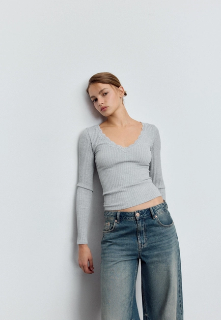 Stradivarius Бесшовная футболка с кружевом