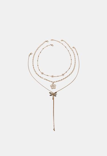 Stradivarius Набор из 3 колье с подвесками в виде цветка и стрекозы купить с доставкой.