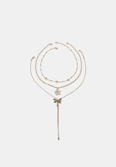 Набор из 3 колье с подвесками в виде цветка и стрекозы- Заказать в России