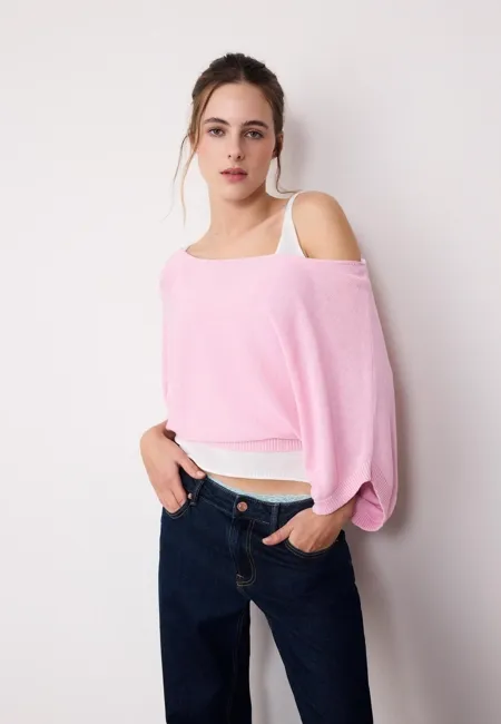 Свитер с вырезом-лодочкой и наложением- Заказать в России