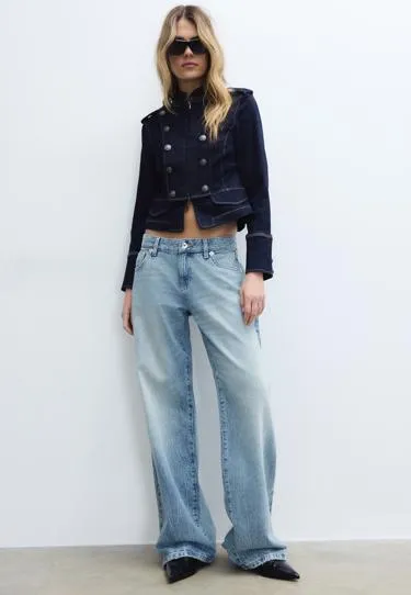 Джинсы с низкой посадкой, прямые, с карманами и заклепками- Заказать в России