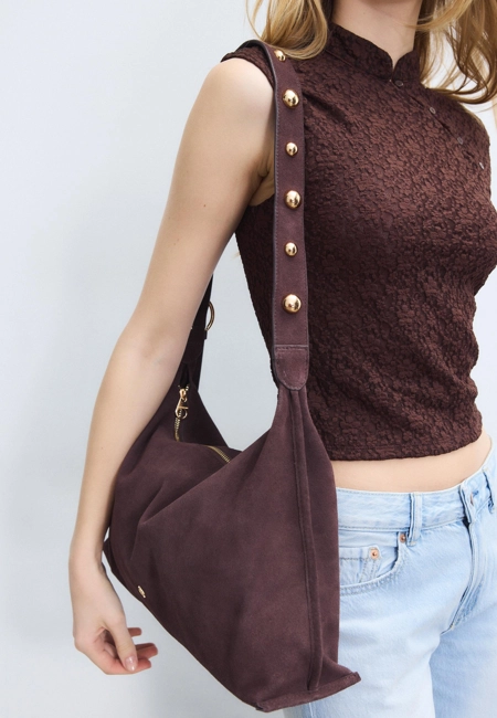Stradivarius Плоская сумка через плечо со 100% кожаными заклепками
