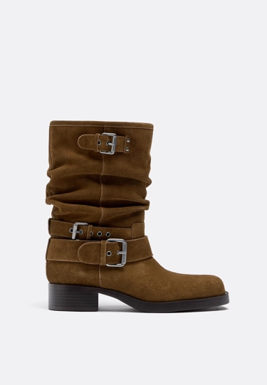 Stradivarius Кожаные ботильоны на плоской подошве с пряжками