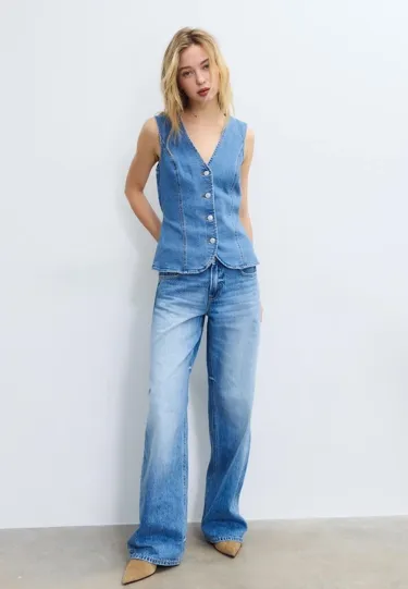 Приталенный джинсовый топ- Заказать в России