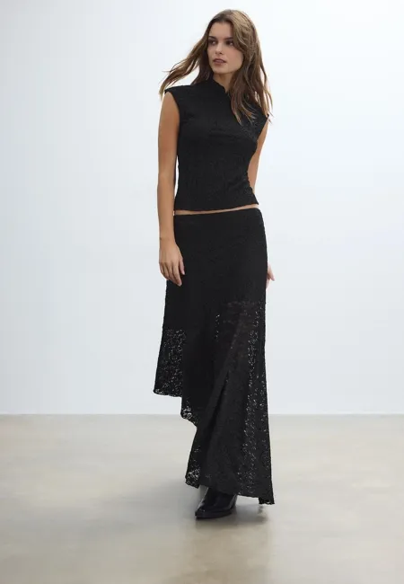 Асимметричная кружевная юбка миди