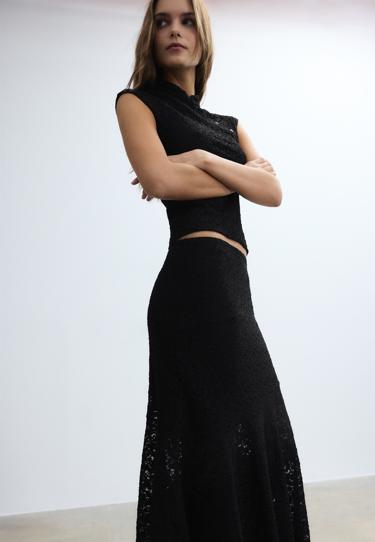 Stradivarius Асимметричная кружевная юбка миди