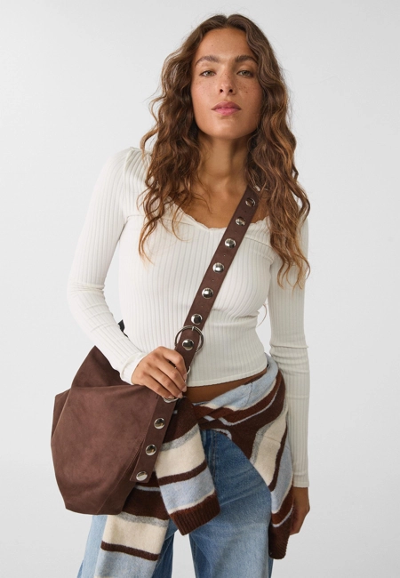 Stradivarius Сумка-торба из искусственной замши с ручкой