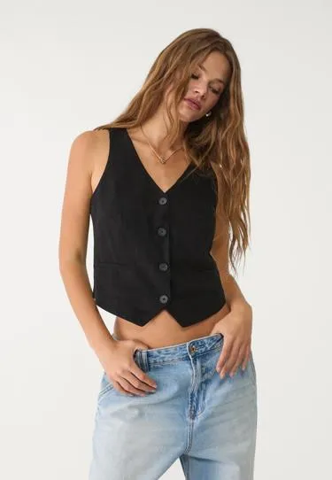 Linen effect buttoned waistcoat- Заказать в России