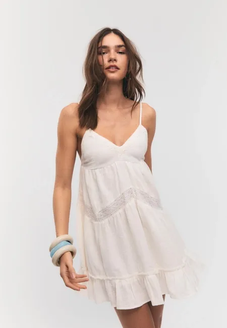 Короткое платье с кружевной отделкой- Заказать в России