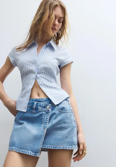 Джинсовая юбка-шорты с запахом- Заказать в России