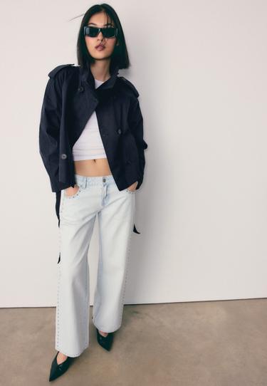 Stradivarius Тренч с высоким воротником и поясом