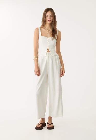 Linen blend darted culottes- Заказать в России