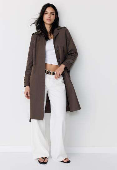 Stradivarius Длинный тренч на одной пуговице