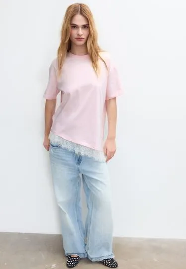 Футболка с короткими рукавами и кружевной отделкой по низу- Заказать в России