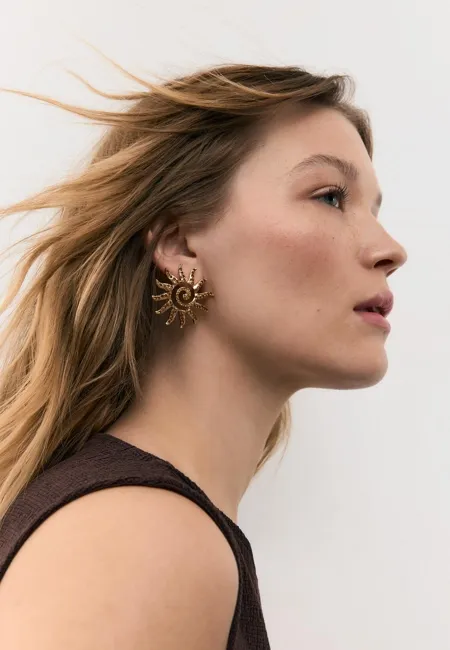 Маленькие серьги-солнце со стразами- Заказать в России