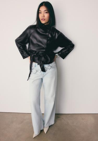 Stradivarius Тренч с высоким воротником из искусственной кожи