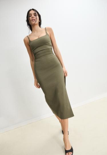 Stradivarius Платье миди из бенгалина с квадратным вырезом