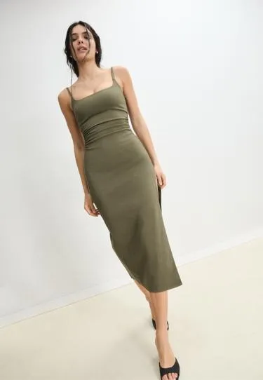 Платье миди из бенгалина с квадратным вырезом- Заказать в России
