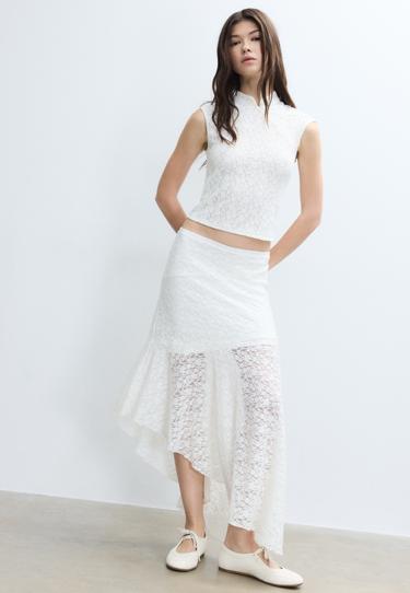 Stradivarius Асимметричная кружевная юбка миди