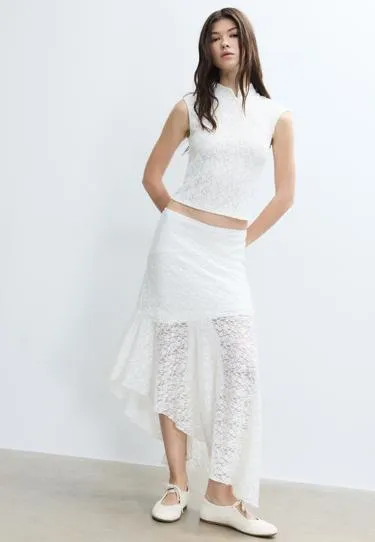 Асимметричная кружевная юбка миди- Заказать в России