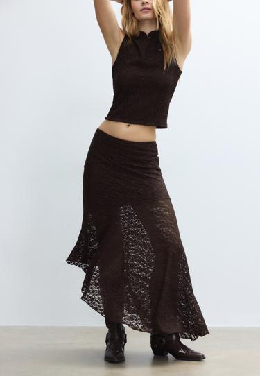 Асимметричная кружевная юбка миди- Заказать в России