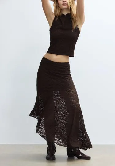 Асимметричная кружевная юбка миди- Заказать в России