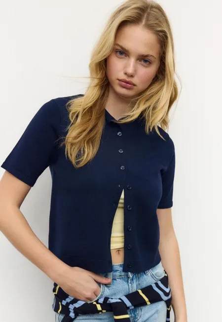 Кардиган с воротником-стойкой на пуговицах- Заказать в России