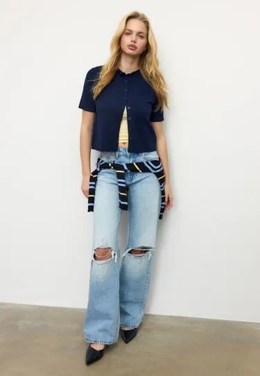 Кардиган с воротником-стойкой на пуговицах- Заказать в России