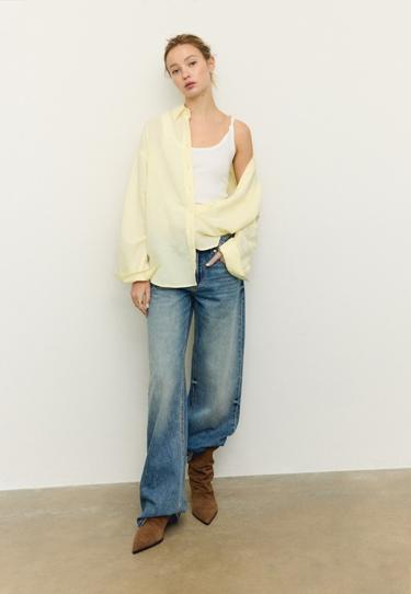 Рубашка свободного кроя с эффектом льняной ткани- Заказать в России