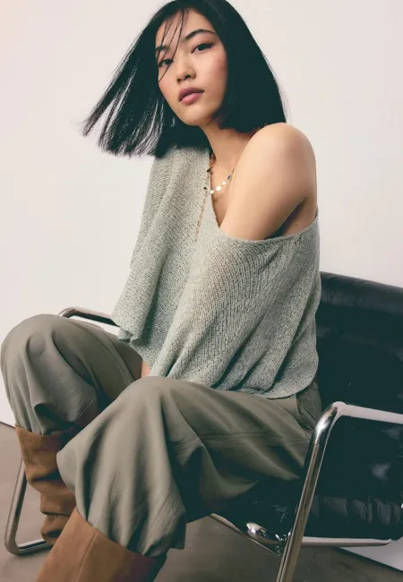 Базовый вязаный свитер-накидка- Заказать в России