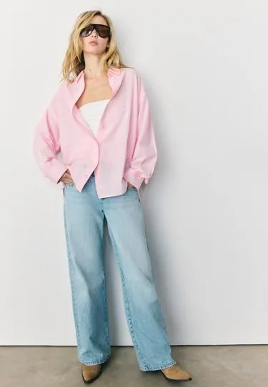 Рубашка свободного кроя с эффектом льняной ткани