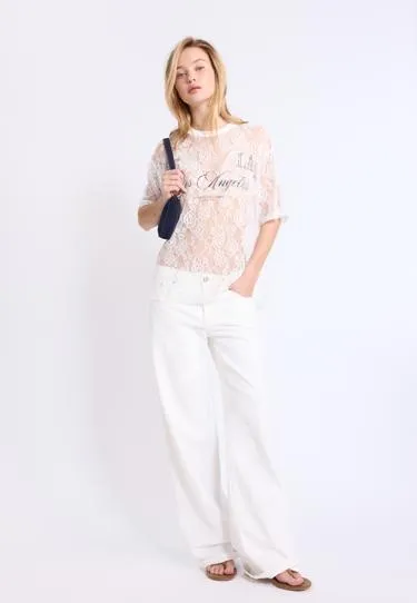 Футболка оверсайз с кружевными элементами и графическим принтом