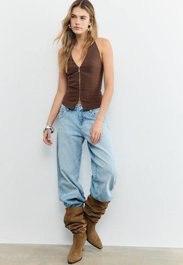 Stradivarius Топ из бенгалина с горловиной халтер