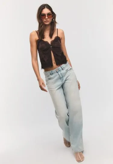 Атласный топ с кружевом на бретелях- Заказать в России