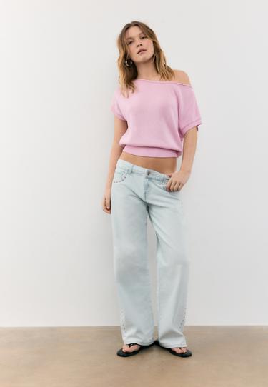 Stradivarius Топ из трикотажа рустик с вырезом-лодочкой