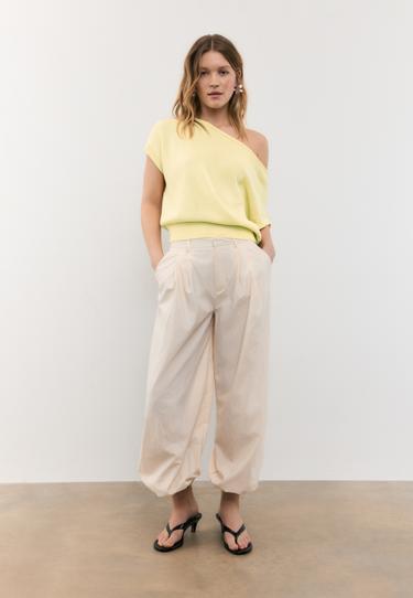 Stradivarius Топ из трикотажа рустик с вырезом-лодочкой