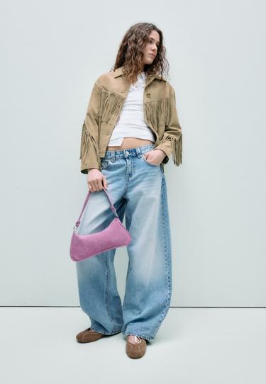 Stradivarius Кожаная куртка с бахромой