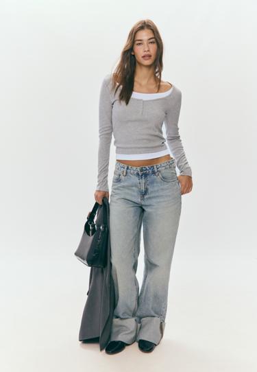 Stradivarius Двойная футболка с длинными рукавами на кнопках