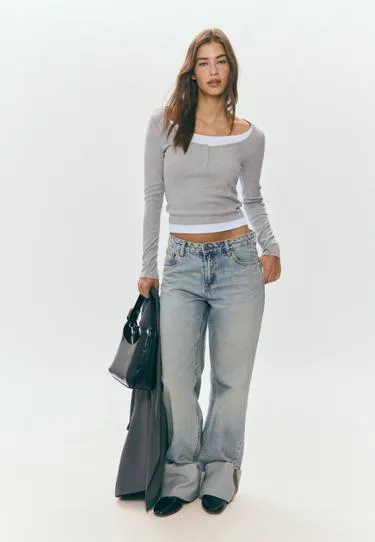 Двойная футболка с длинными рукавами на кнопках