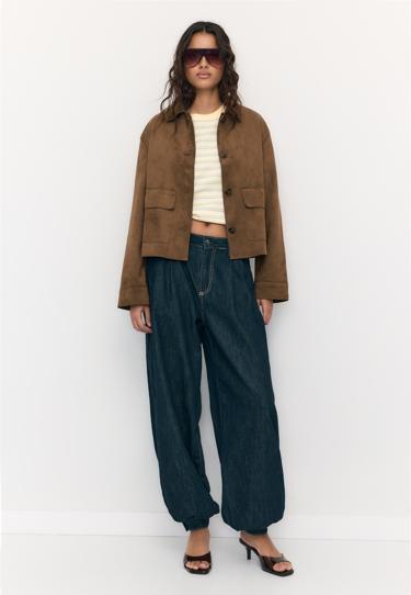 Stradivarius Куртка с карманами из искусственной замши