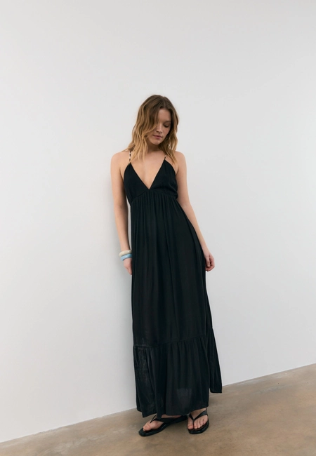 Stradivarius Длинное платье из вискозы с бусинами