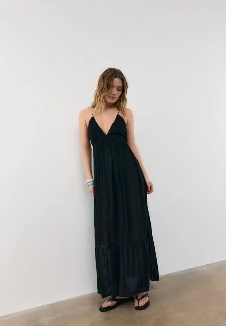 Длинное платье из вискозы с бусинами