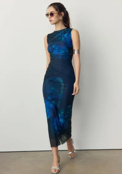 Платье миди из полупрозрачной ткани с принтом